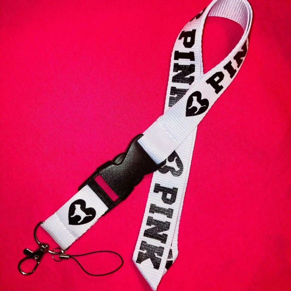 White and Black PINK Lanyard Keychain ID holder‎ - 6071